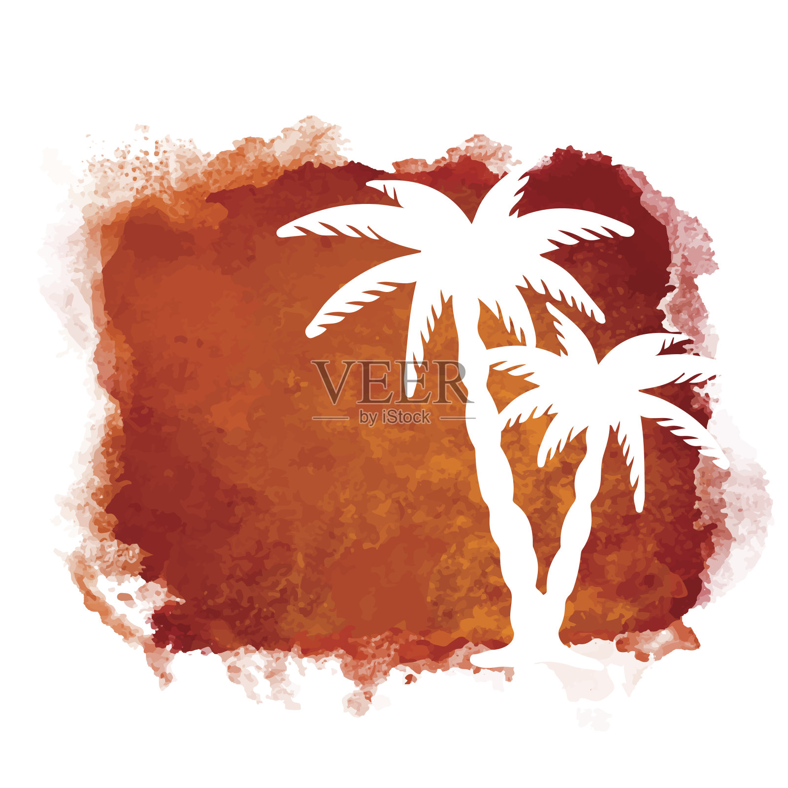 水彩背景和棕榈树设计元素图片