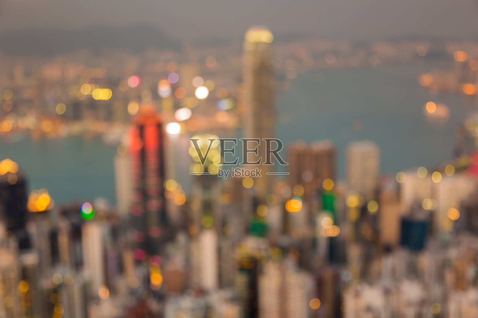 模糊的散景灯光夜景香港市区照片摄影图片