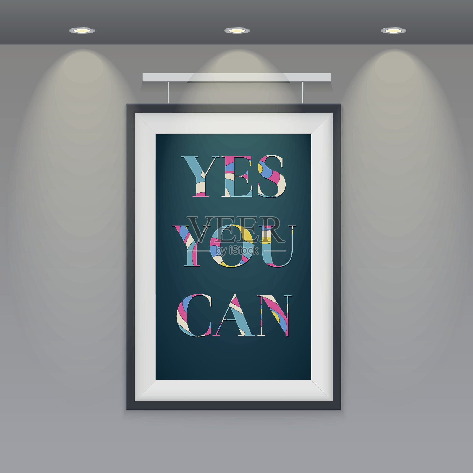 挂在墙上的相框中的海报。插画图片素材