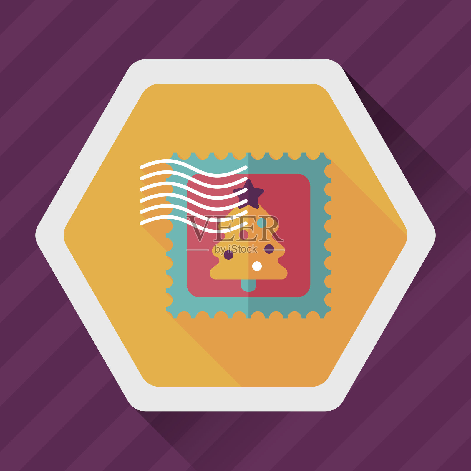 圣诞邮票与长影子扁平图标，eps10插画图片素材