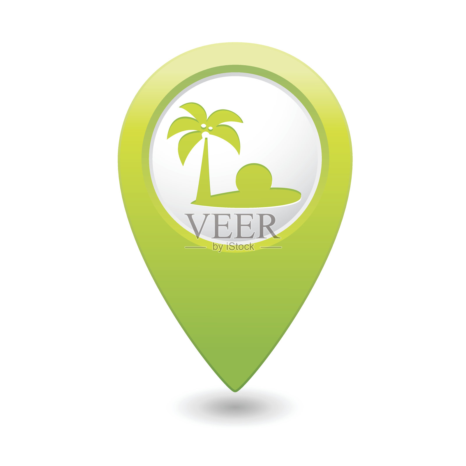 地图指针与热带海滩和棕榈树图标插画图片素材