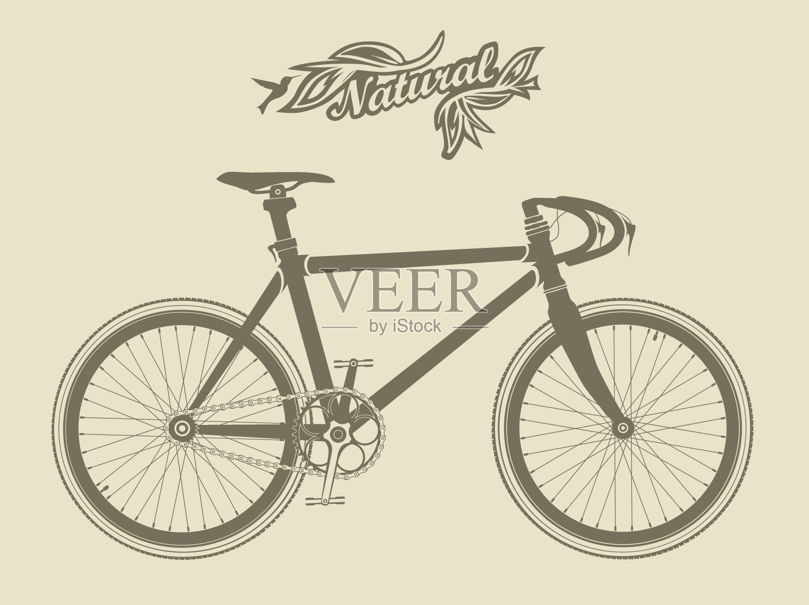 老式的运动自行车，有一只鸟和铭文插画图片素材