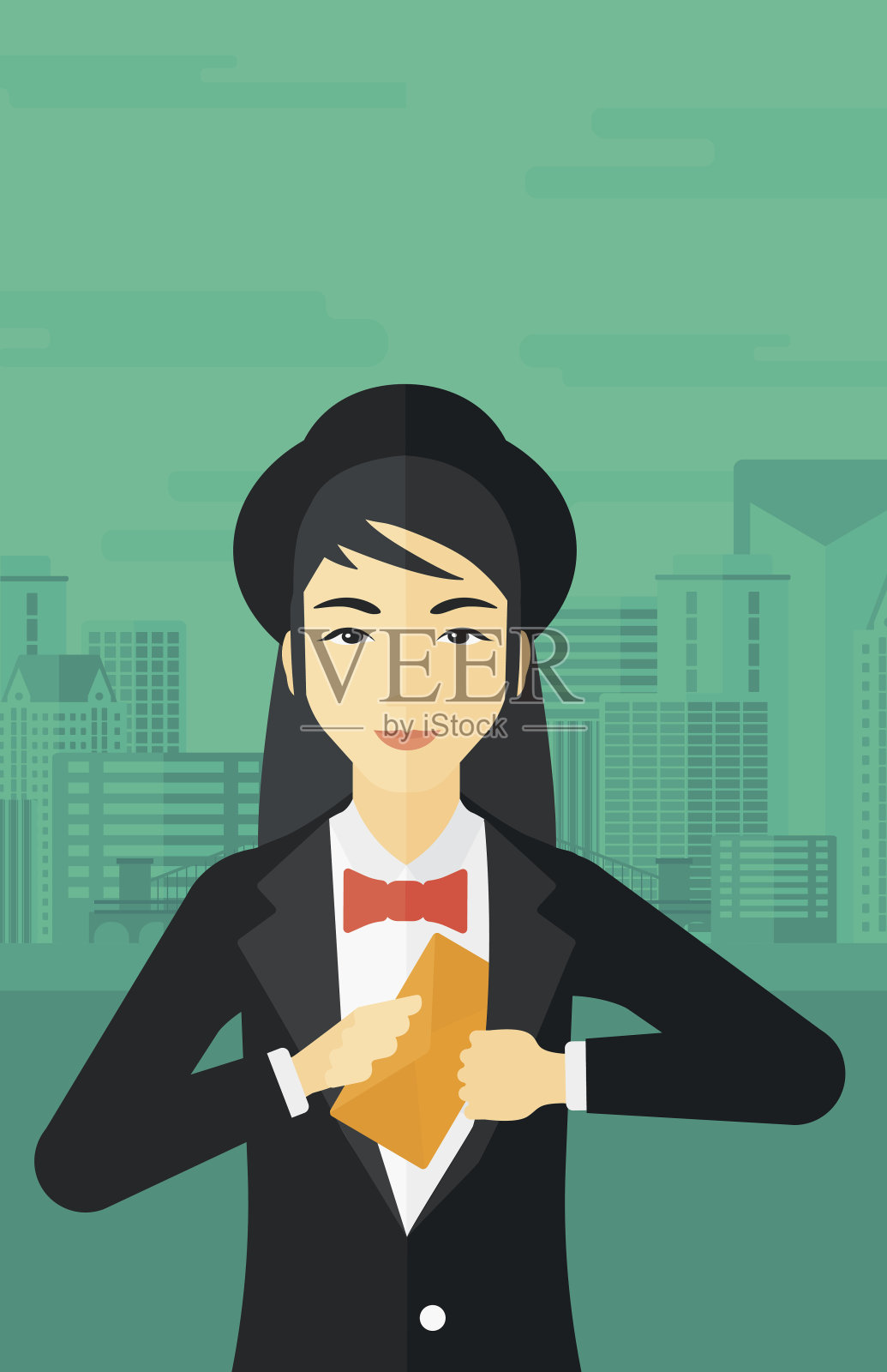 女人把信封放进口袋插画图片素材