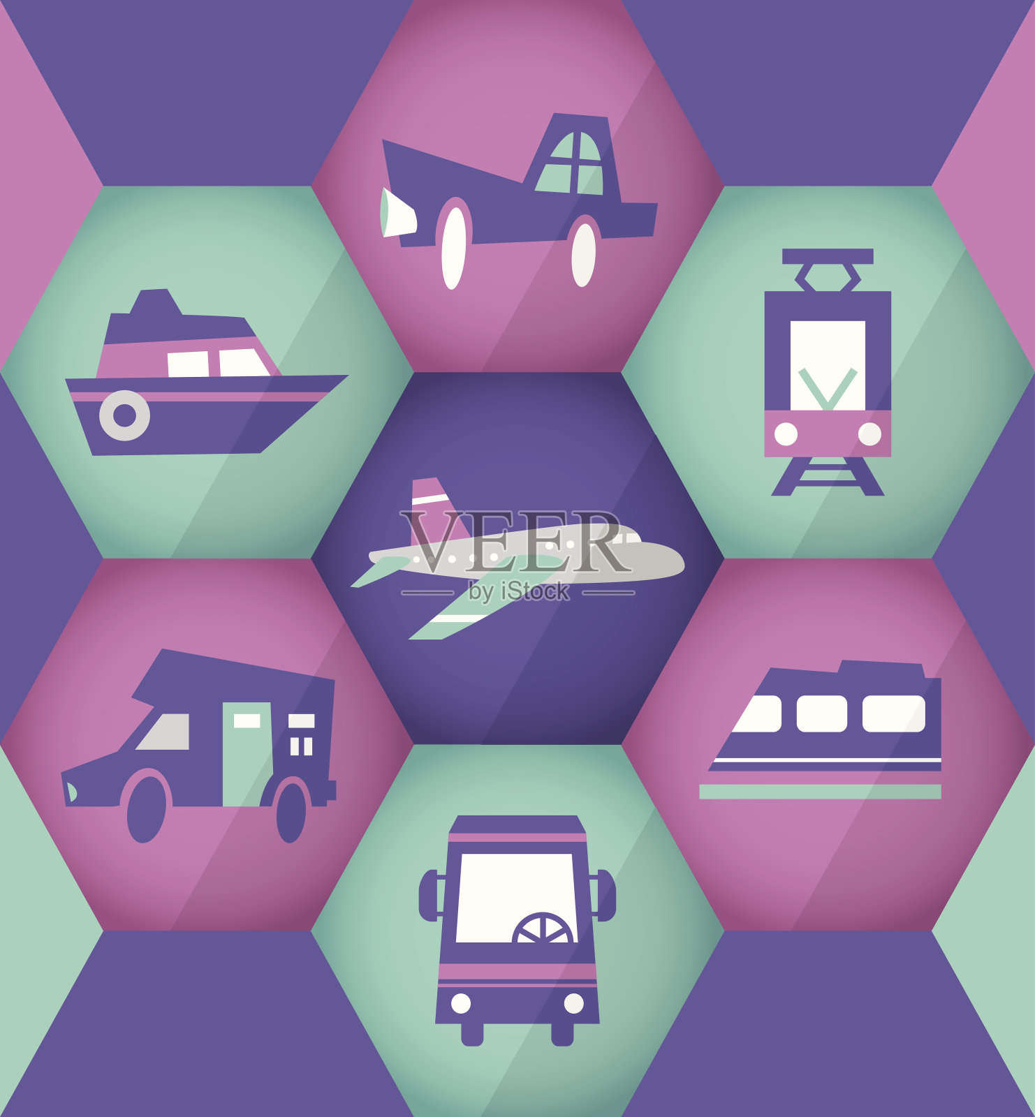 紫色六边形的平面交通图标图标素材