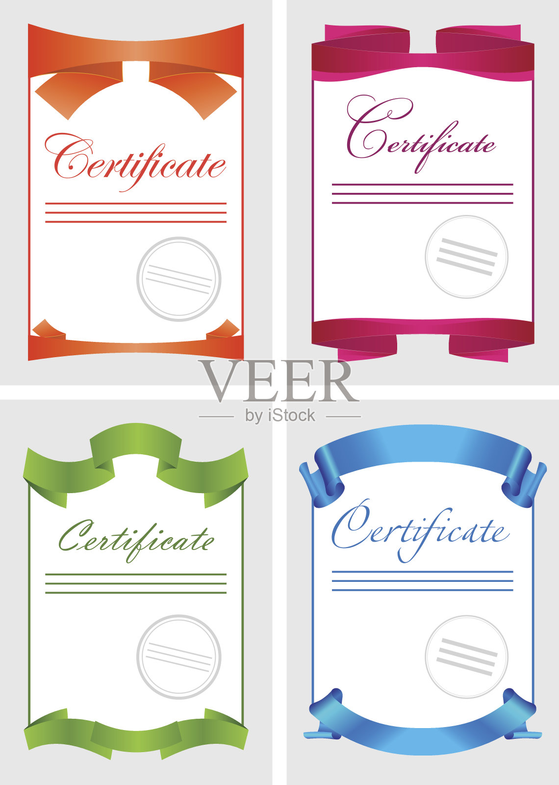 证书集，颜色图标，文件模板，矢量插图设计模板素材