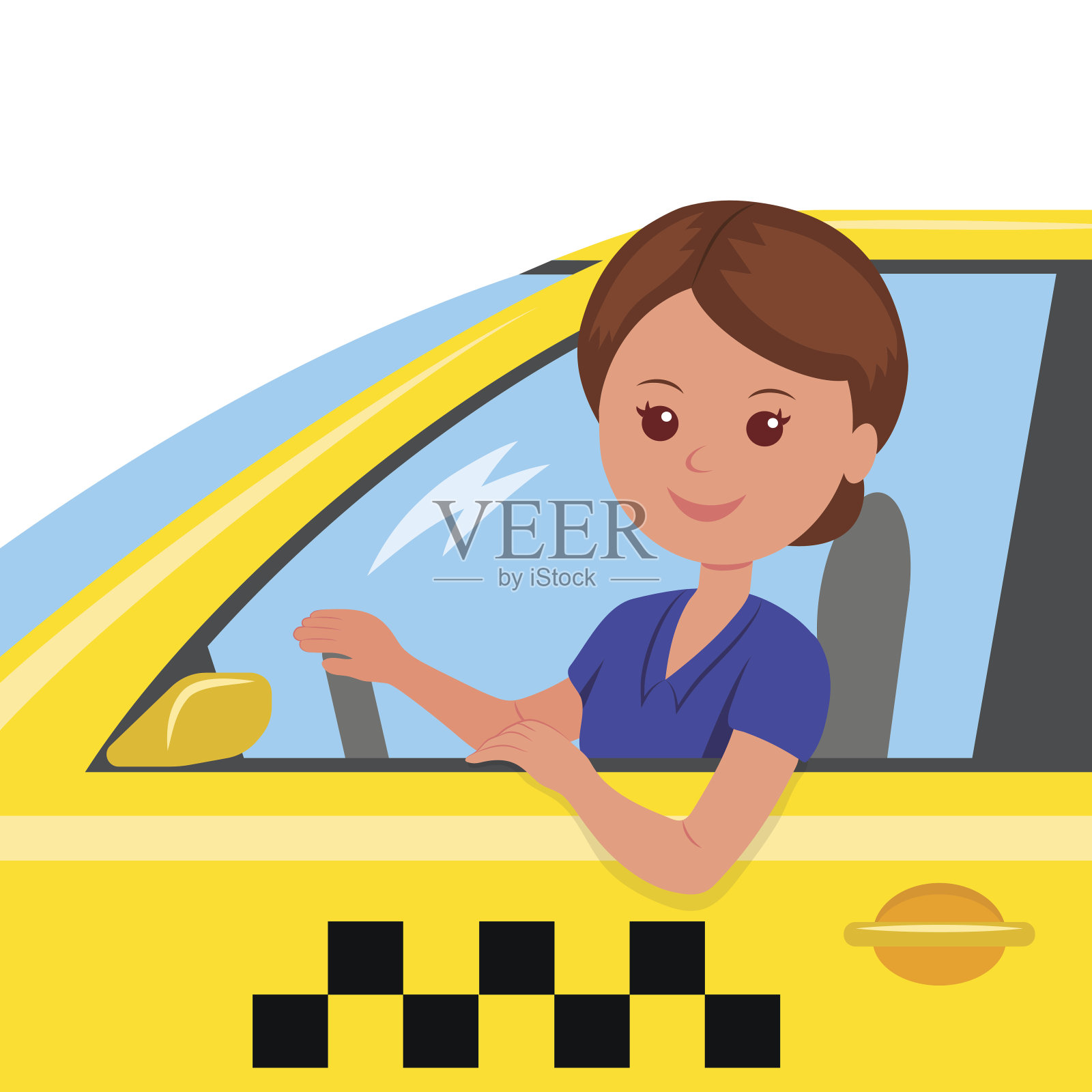 出租车司机后面的女孩。插画图片素材