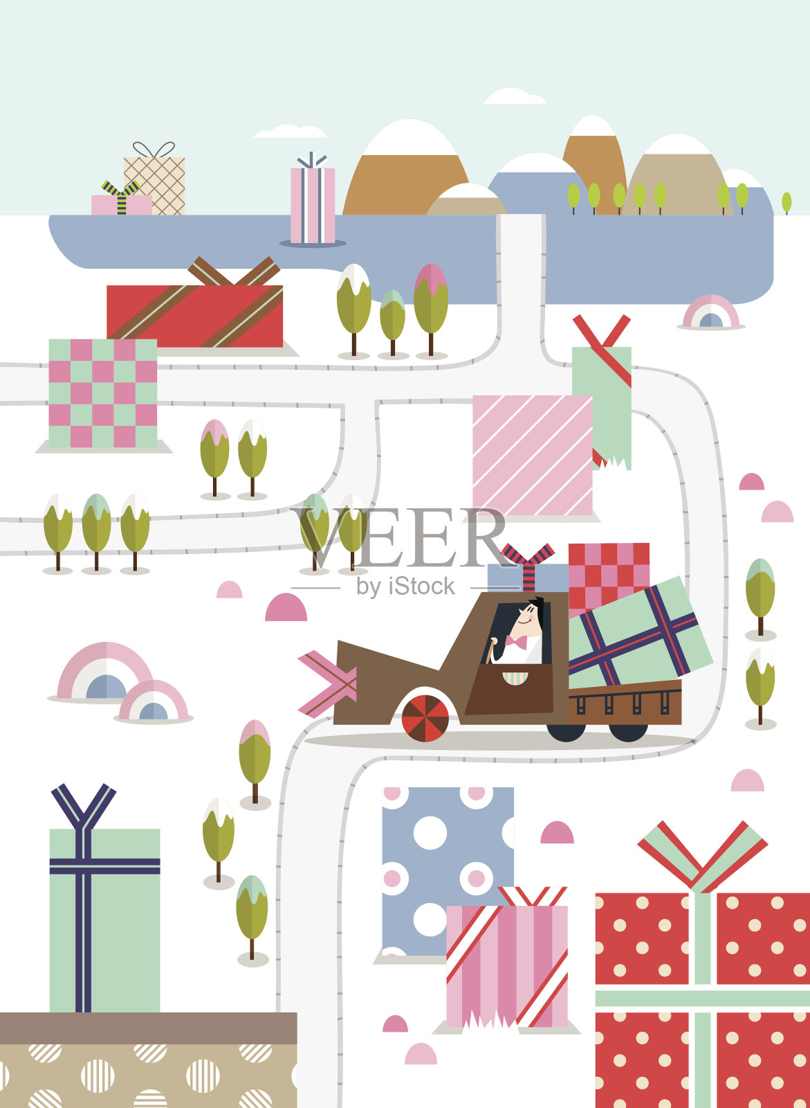 白色的礼物路插画图片素材