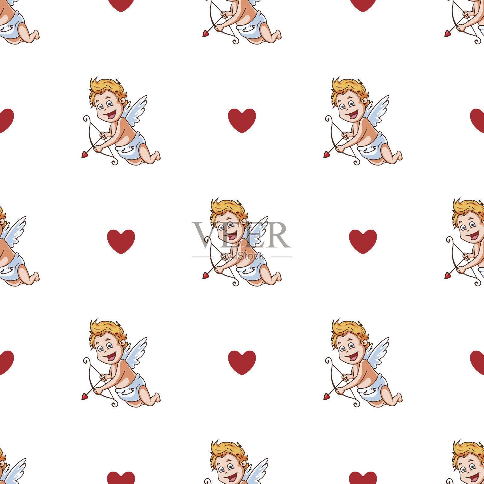 丘比特与心的无缝模式插画图片素材