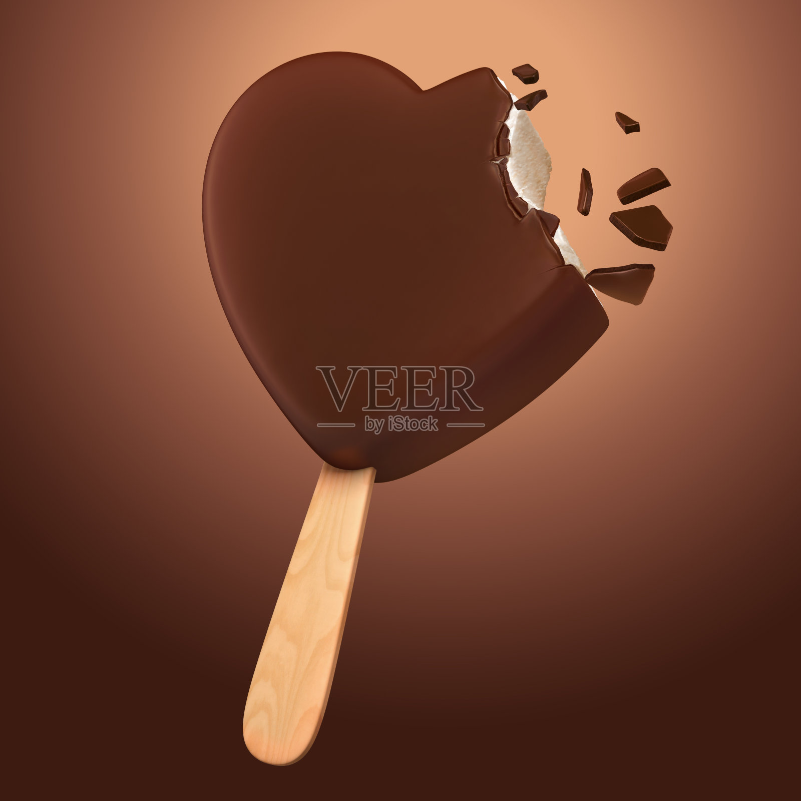 黑巧克力心香草冰淇淋咬一口设计元素图片