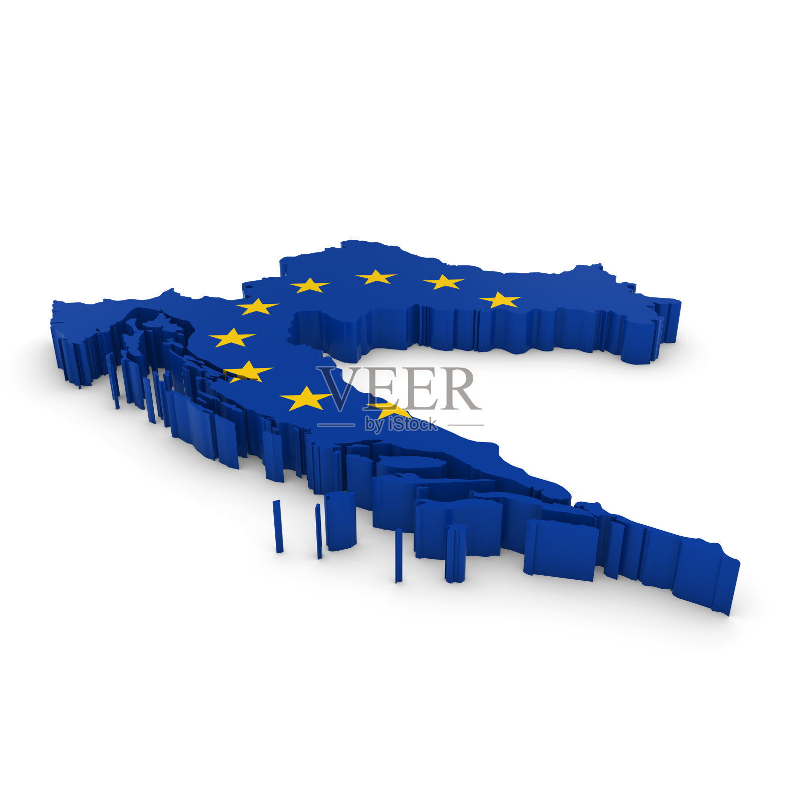3D插图地图轮廓克罗地亚与欧盟旗帜照片摄影图片