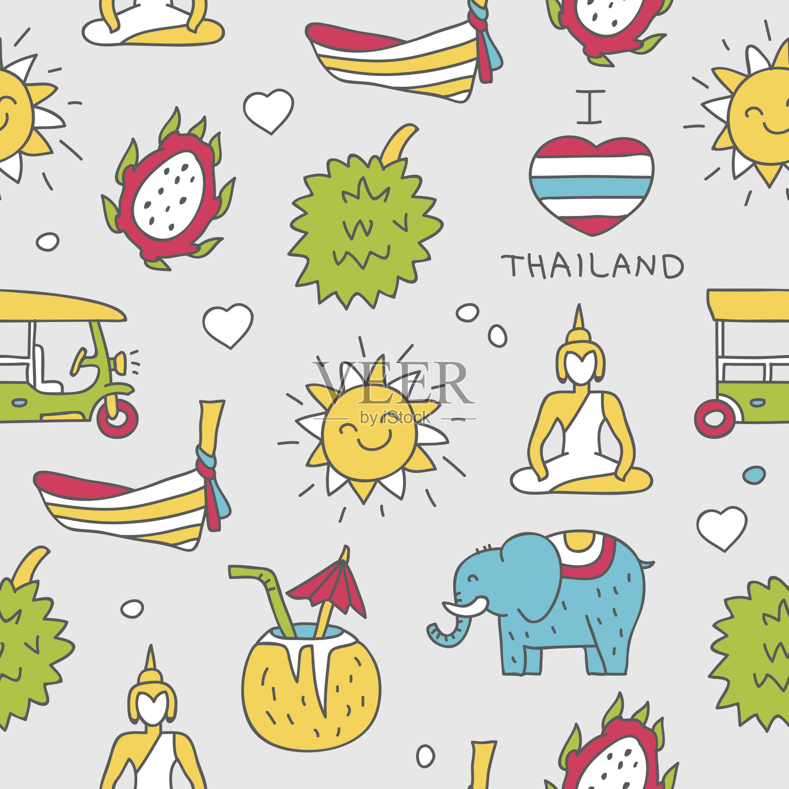 无缝矢量模式的泰国色图标插画图片素材