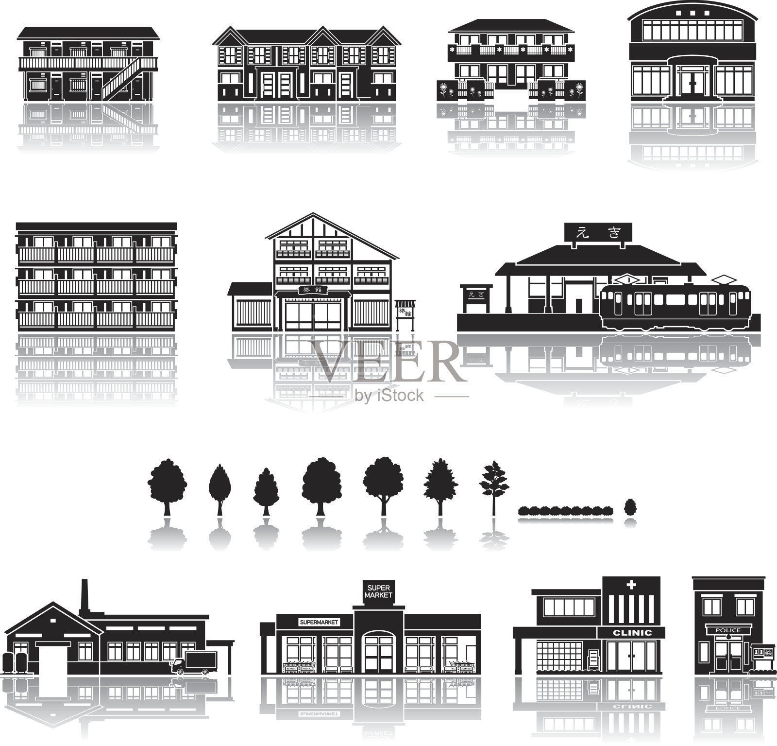 建筑图标/轮廓插画图片素材