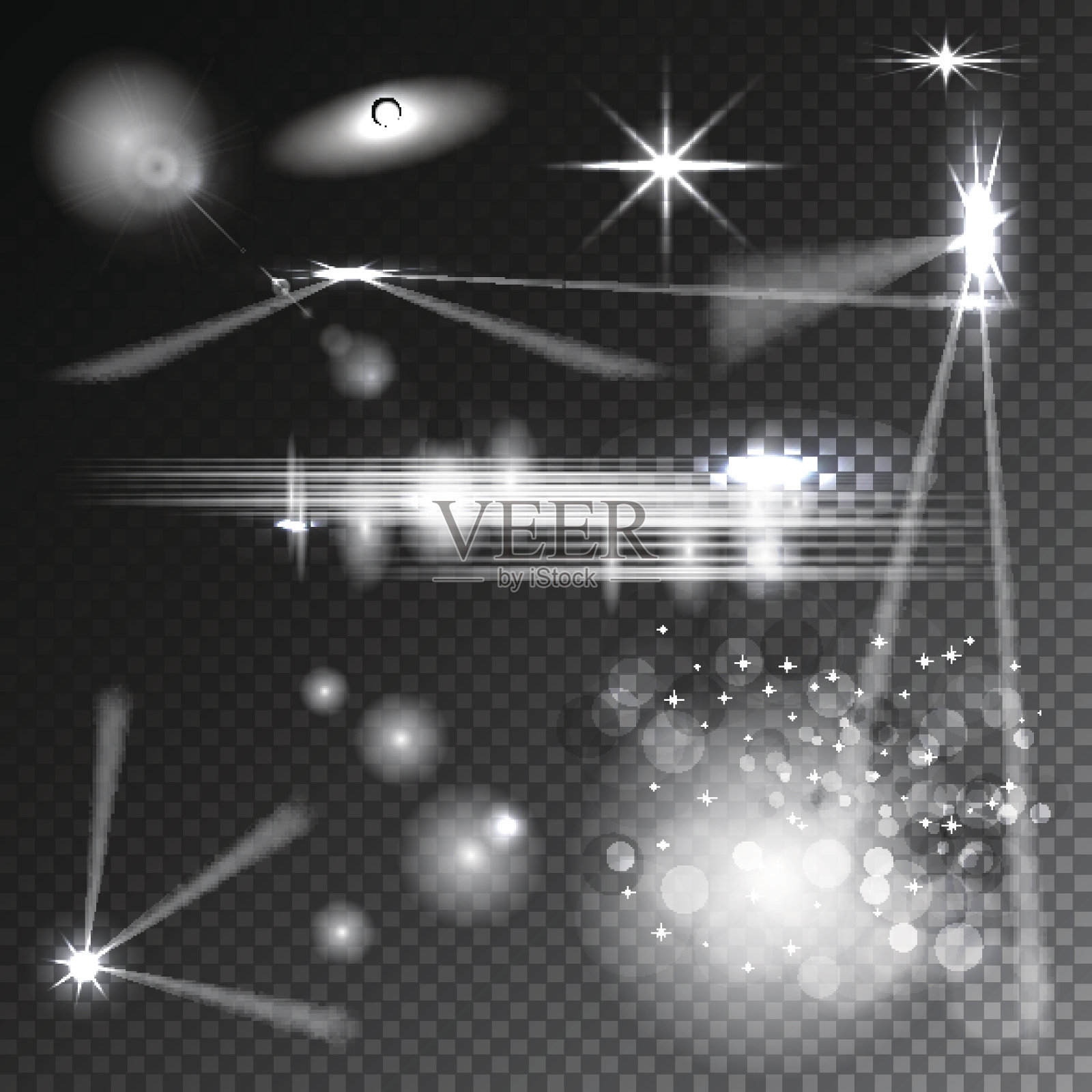 一套逼真的镜头光晕。插画图片素材