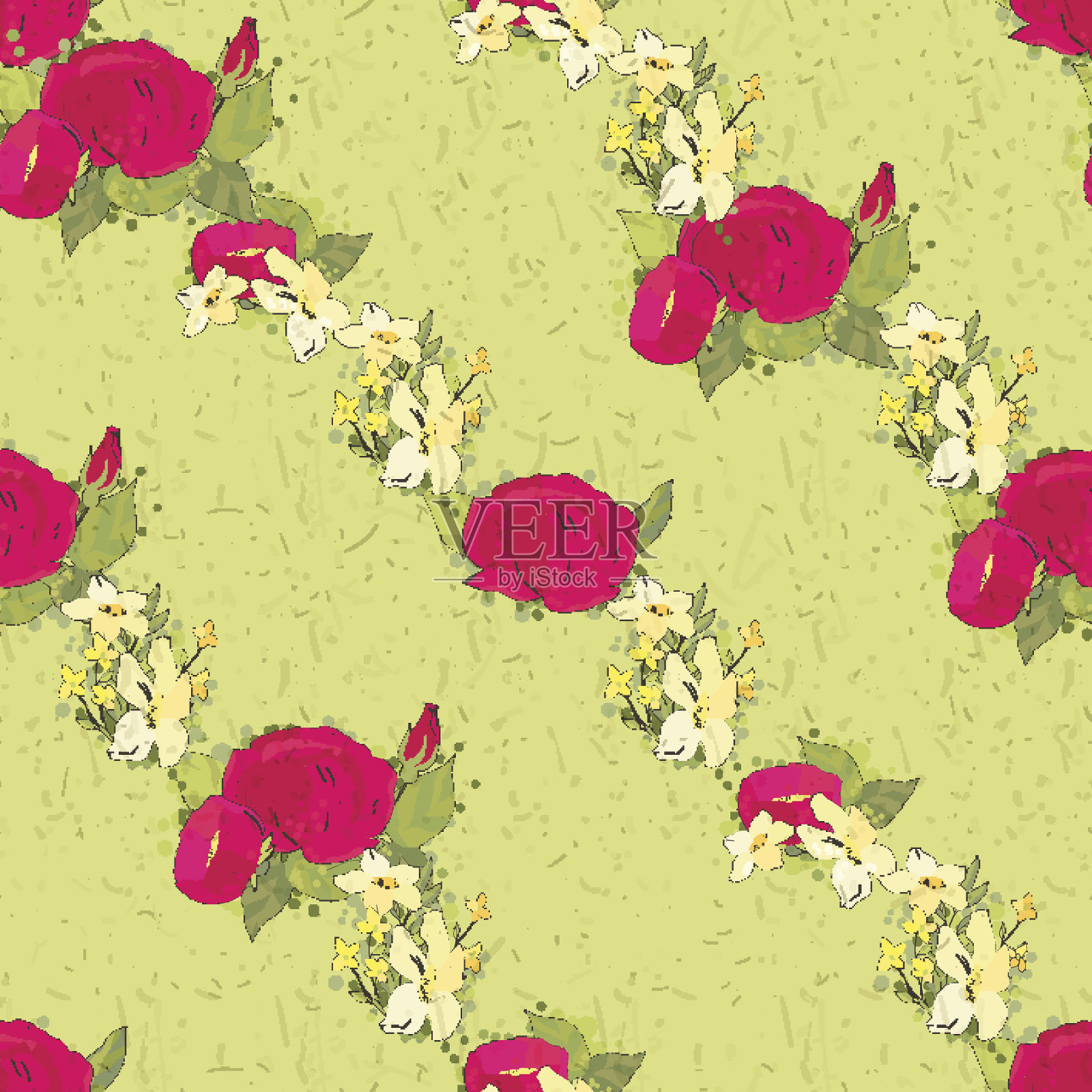 无缝花卉图案与牡丹插画图片素材