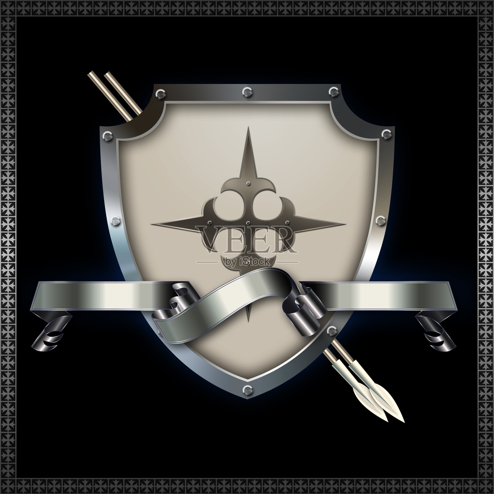 带银带和矛的古代盾牌。插画图片素材