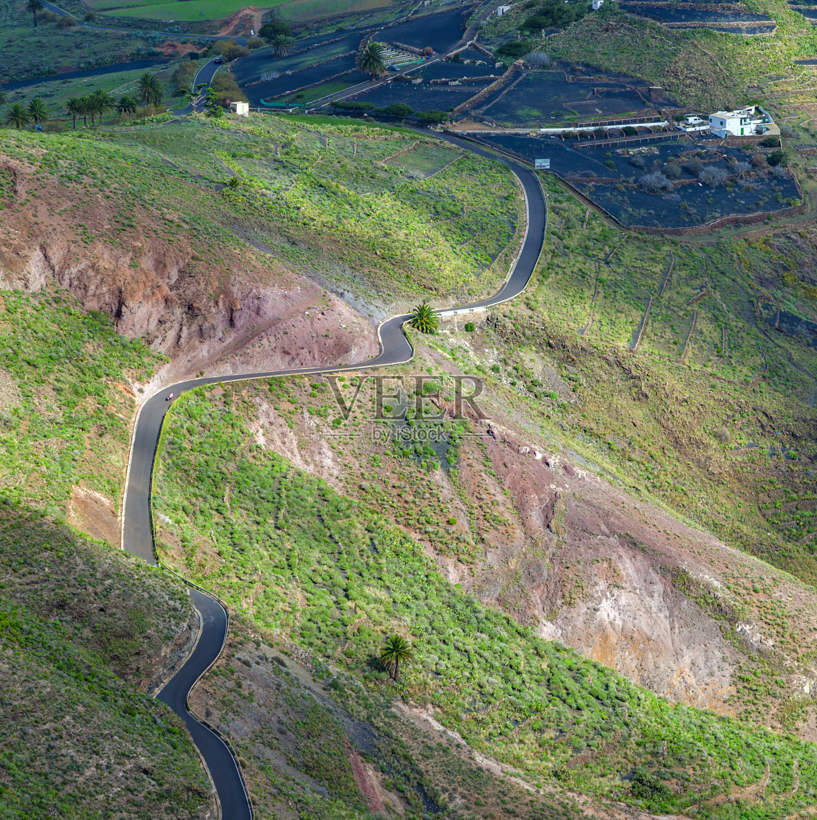 景观兰萨罗特，有梯田种植的小镇照片摄影图片