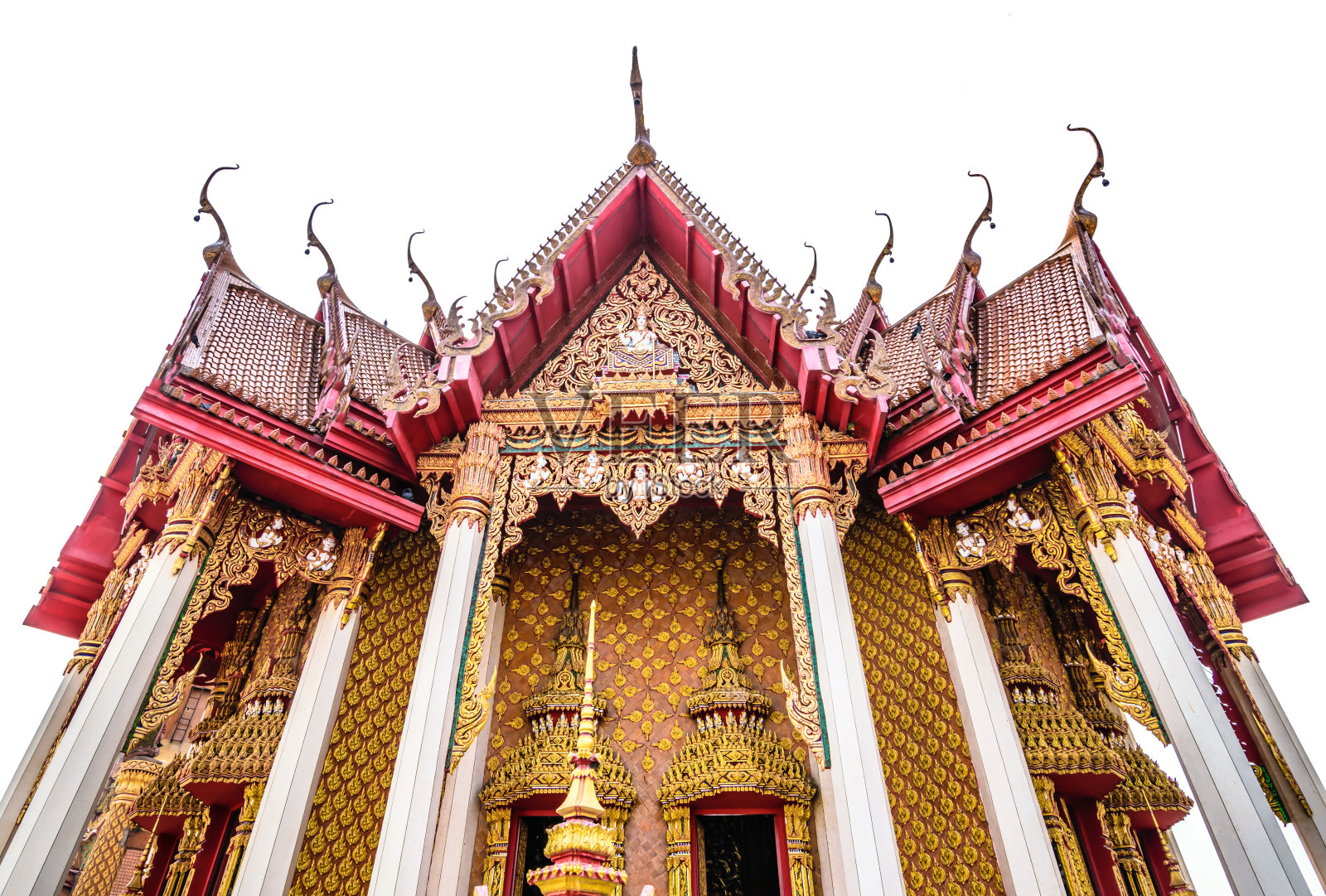泰式寺庙的细节，以白色为背景，照片摄影图片