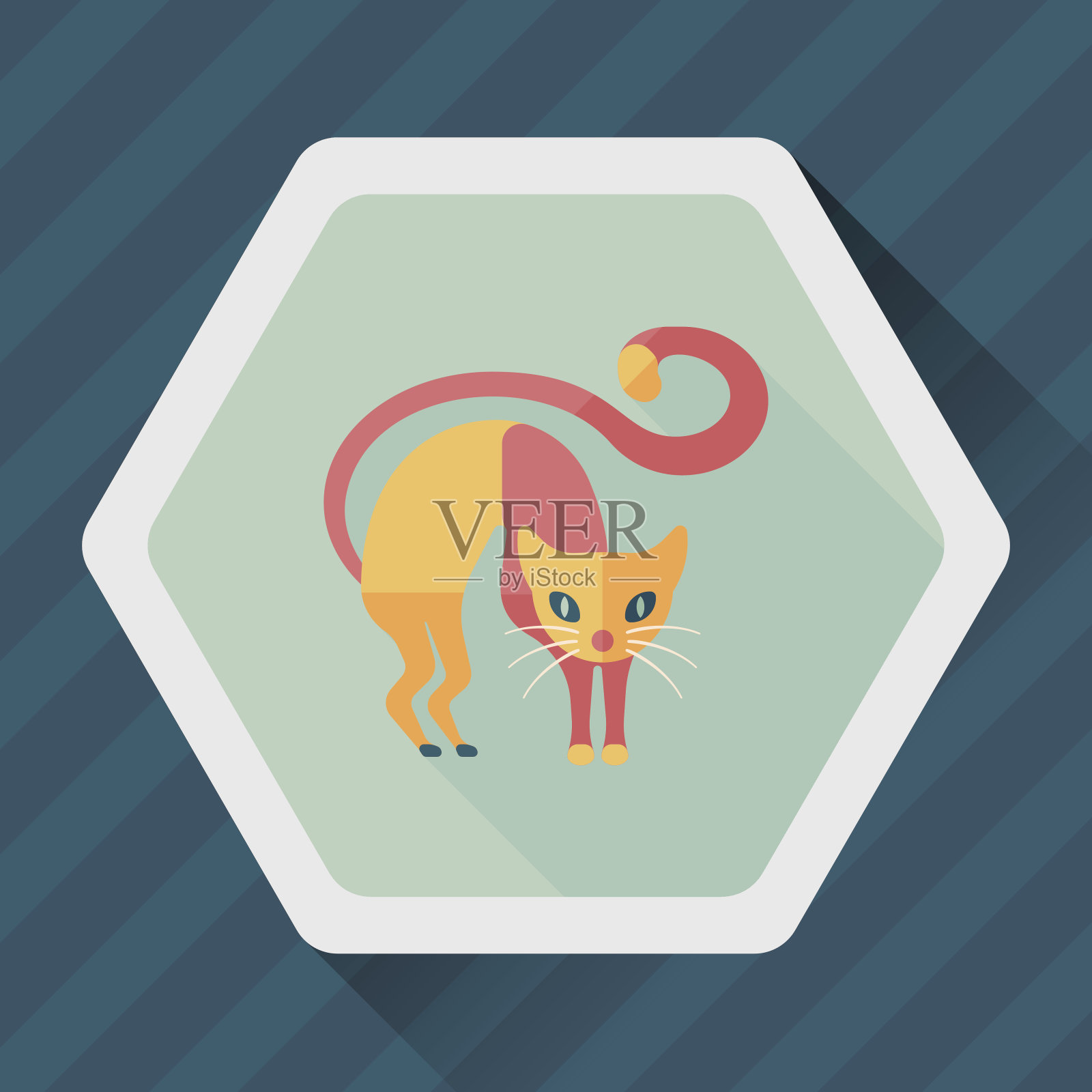 邪恶的猫平图标与长影子，eps10插画图片素材