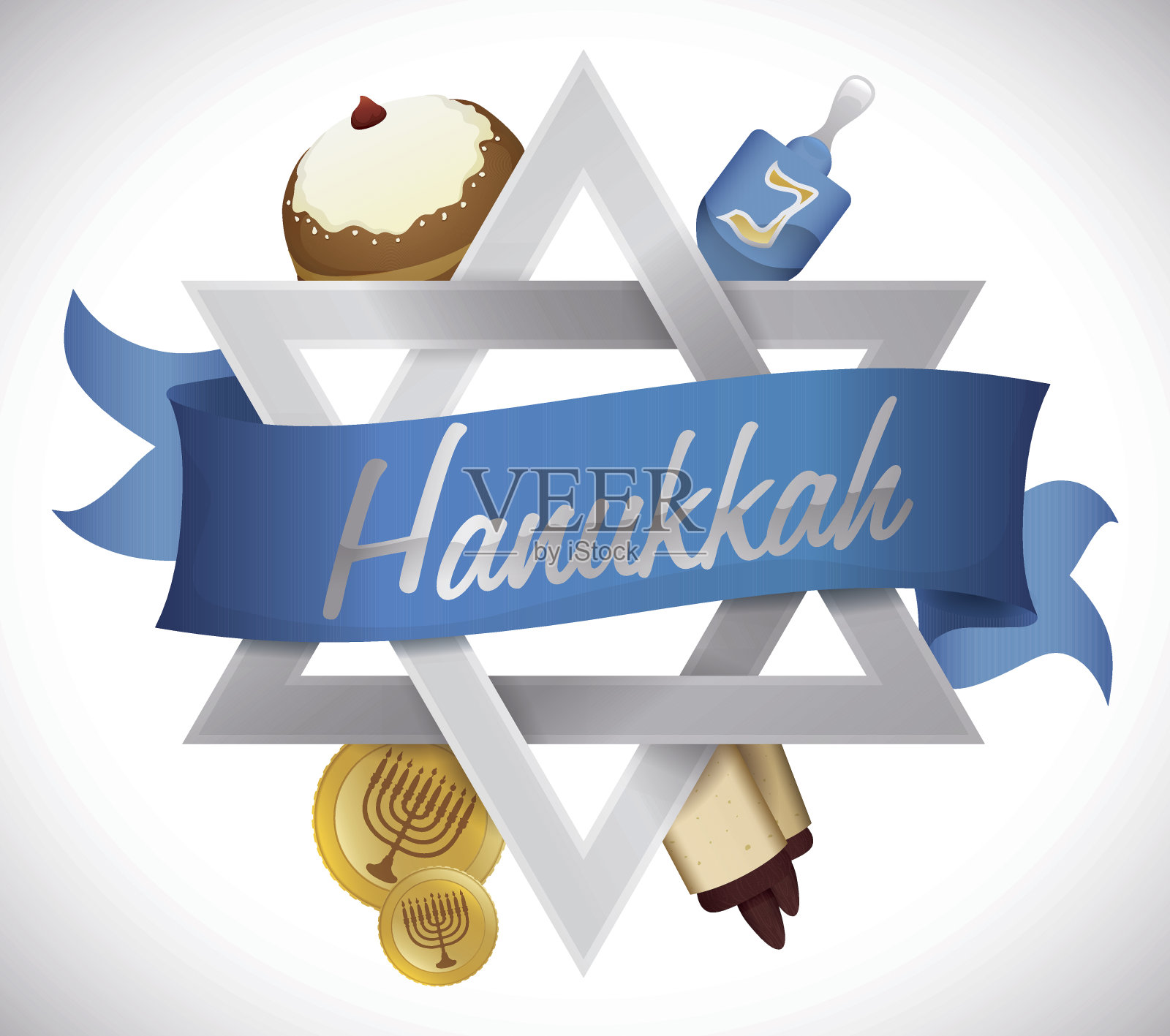 光明节的元素围绕着大卫之星。插画图片素材