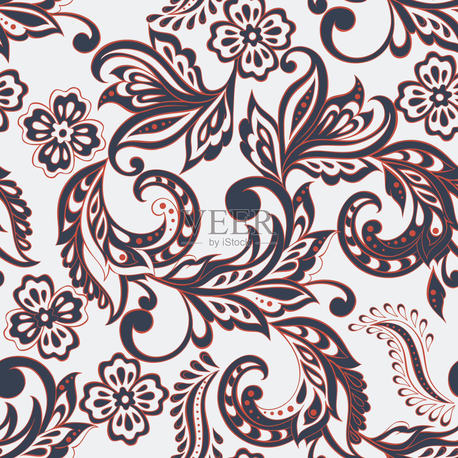 印度曼海蒂风格的无缝花图案插画图片素材