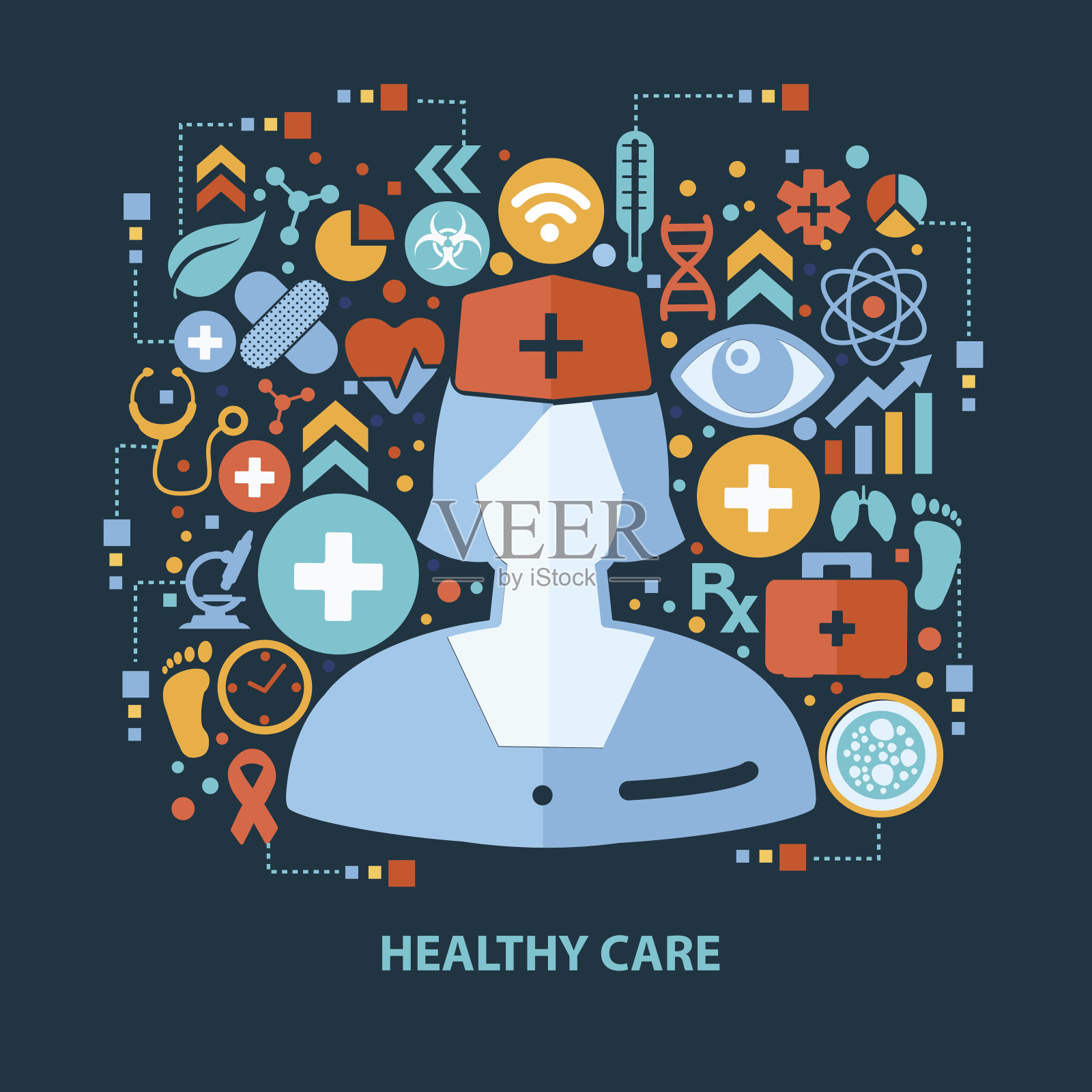 健康护理概念设计上深色背景，洁净向量插画图片素材