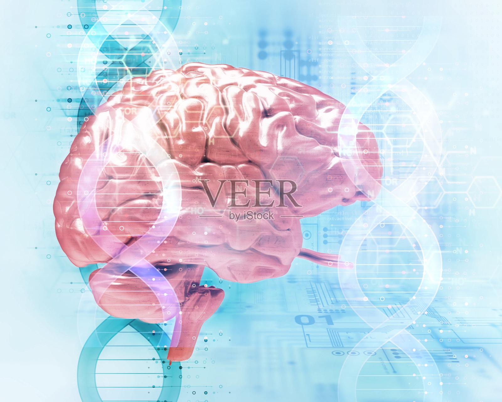 3d人脑DNA分子抽象技术插画图片素材