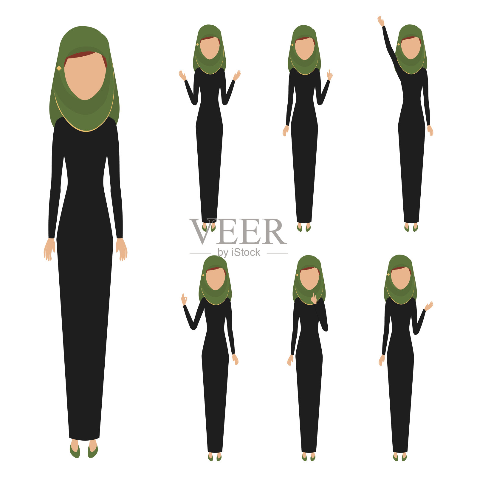 阿拉伯女商人的性格。人的比例性格矢量平面设计。插画图片素材