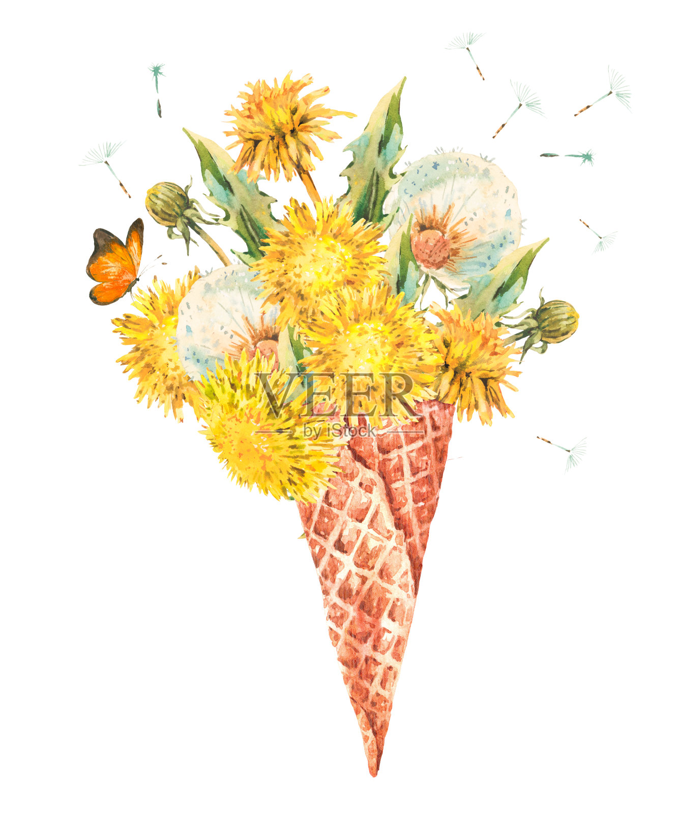 华夫筒里的蒲公英插画图片素材