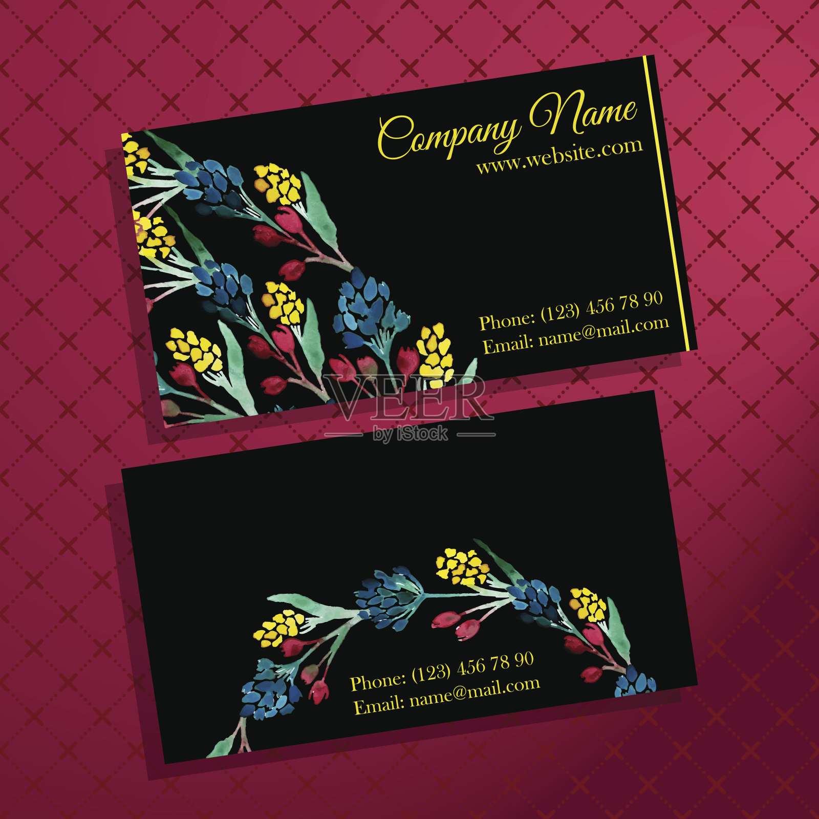 优雅的名片上有一束鲜花插画图片素材