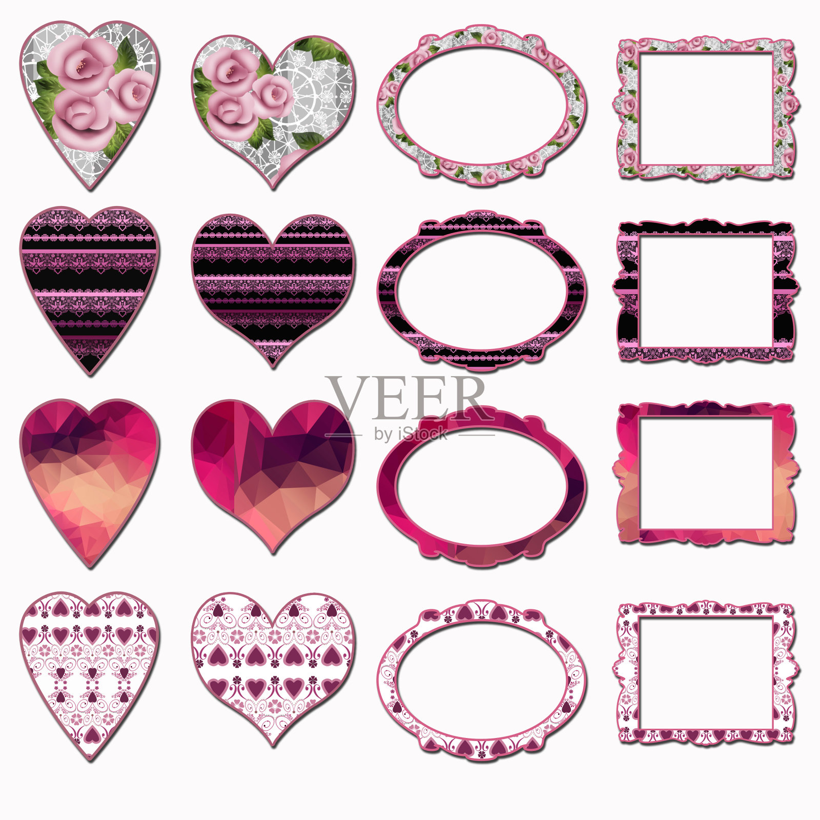 空白可爱的情人节元素标签，贴纸，按钮插画图片素材