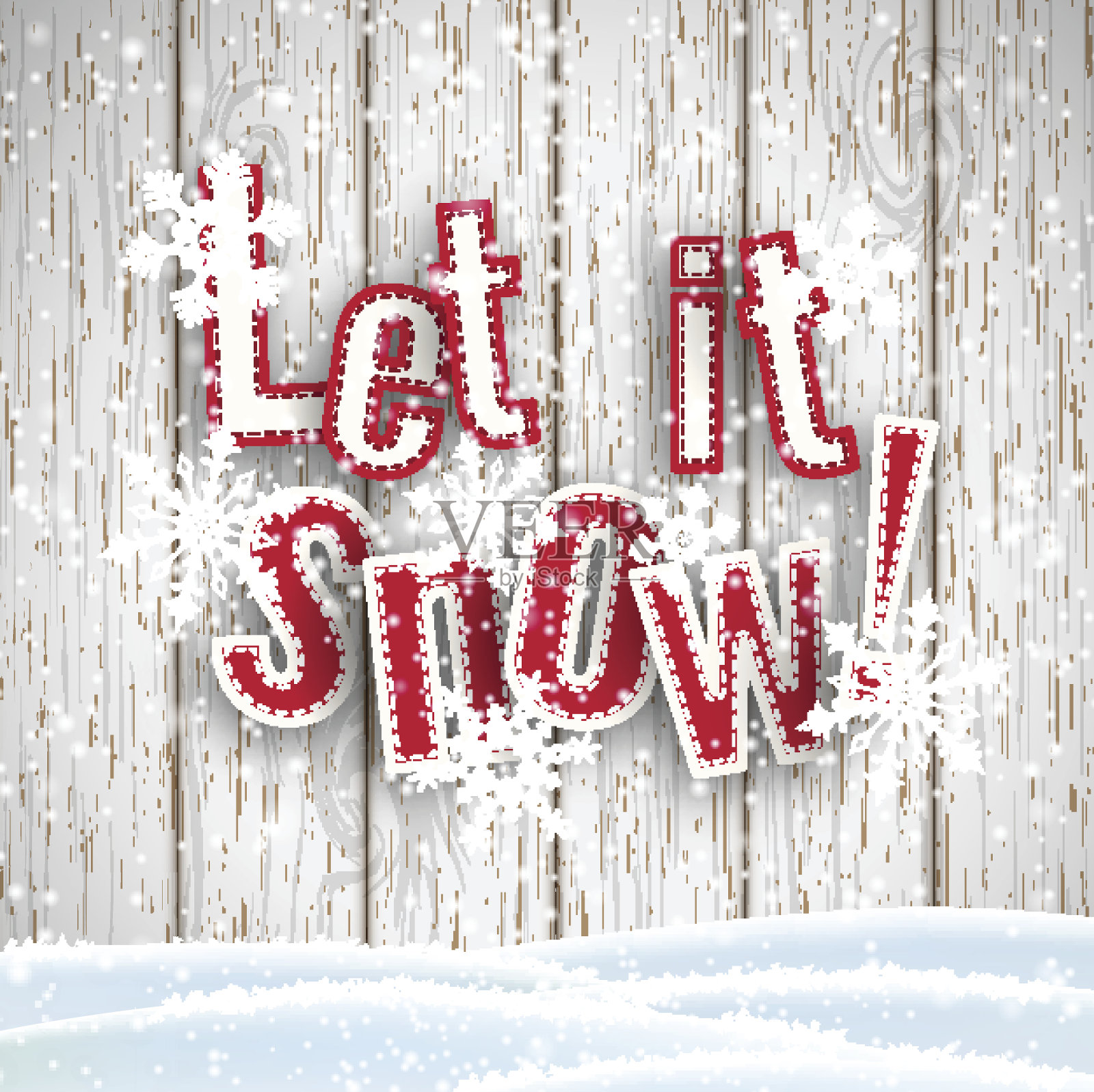 让它下雪，红色的文字与白色的木作背景插画图片素材