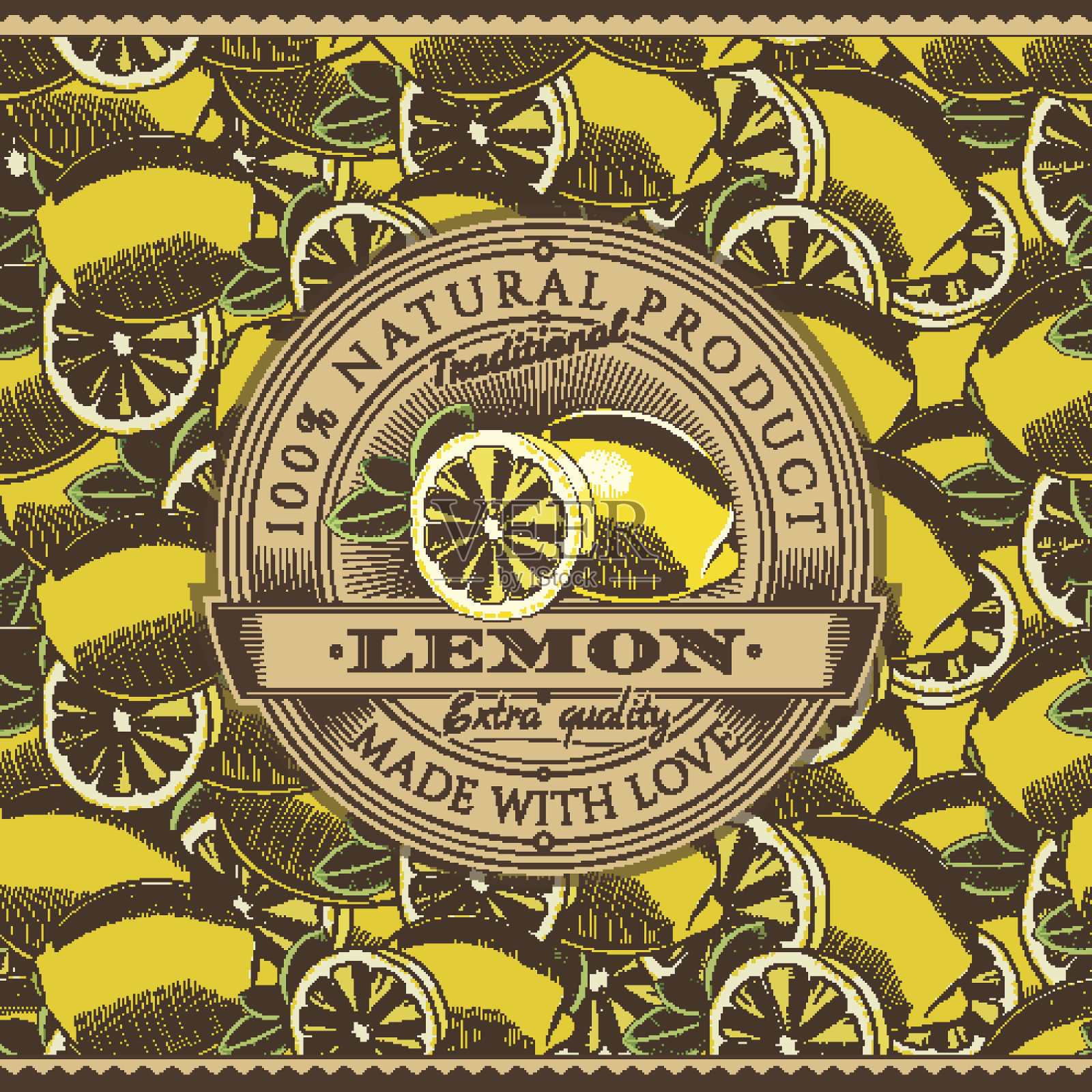 复古柠檬标签无缝模式插画图片素材