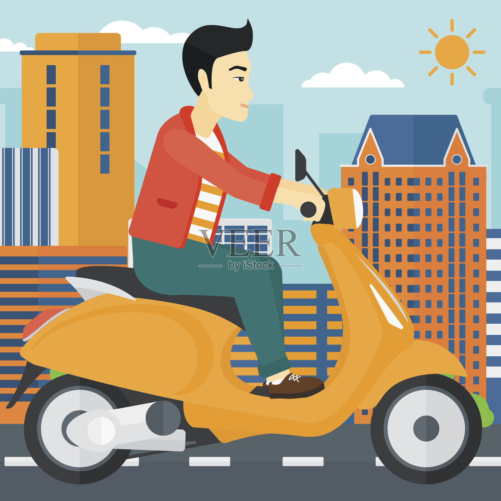 男人骑摩托车插画图片素材