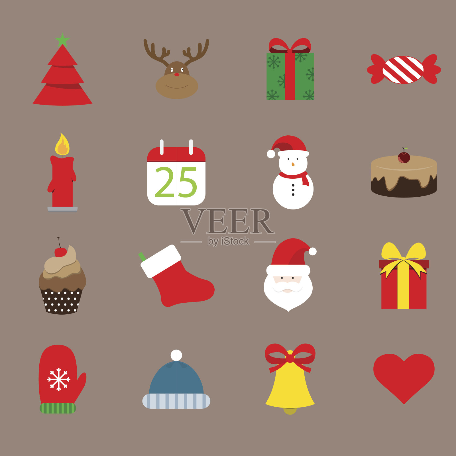 圣诞平面图标套装图标素材