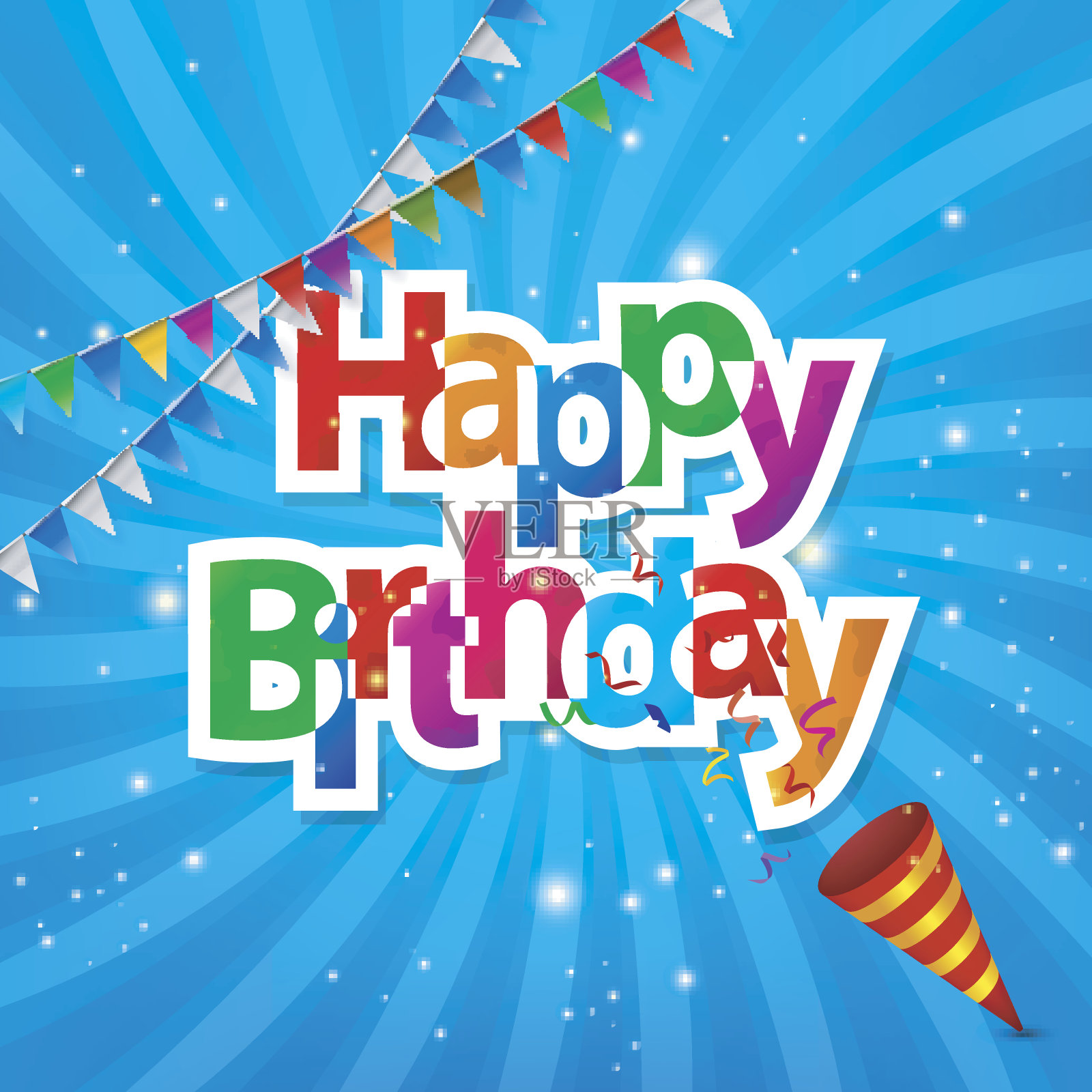 生日贺卡和爆炸的五彩纸屑插画图片素材