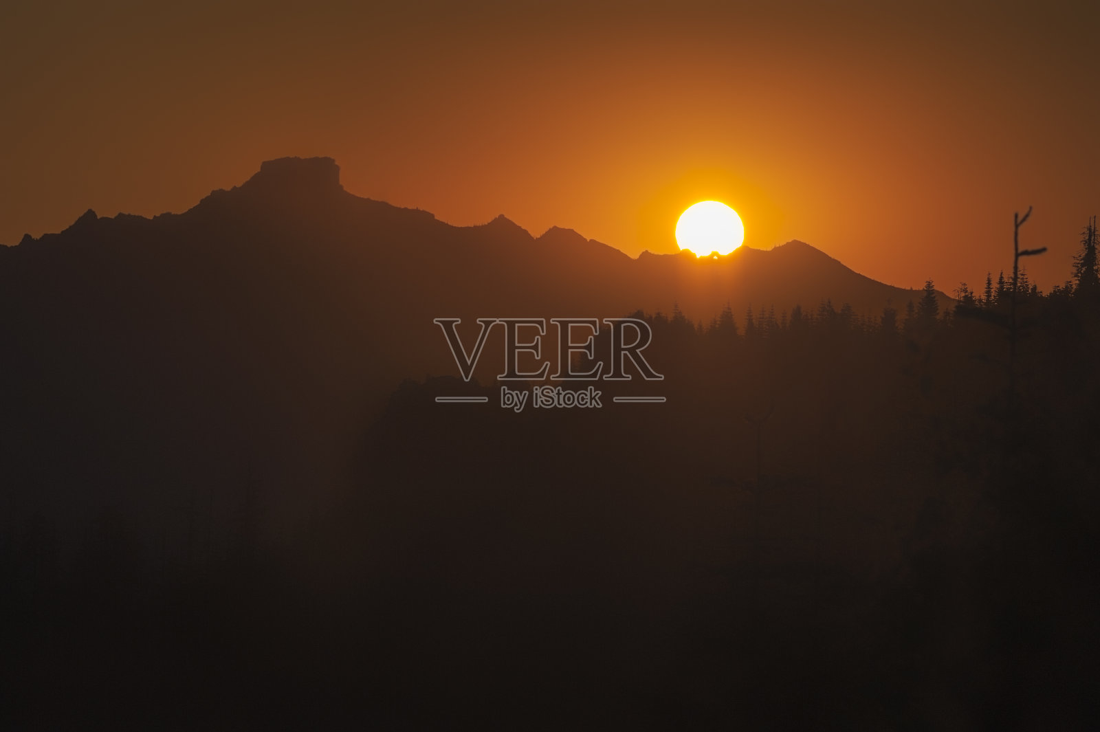 圣海伦斯山和森林的日出和剪影照片摄影图片