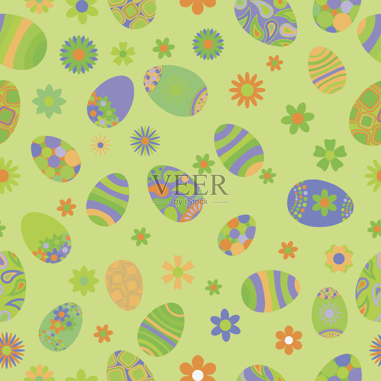 无缝图案的花和复活节彩蛋插画图片素材