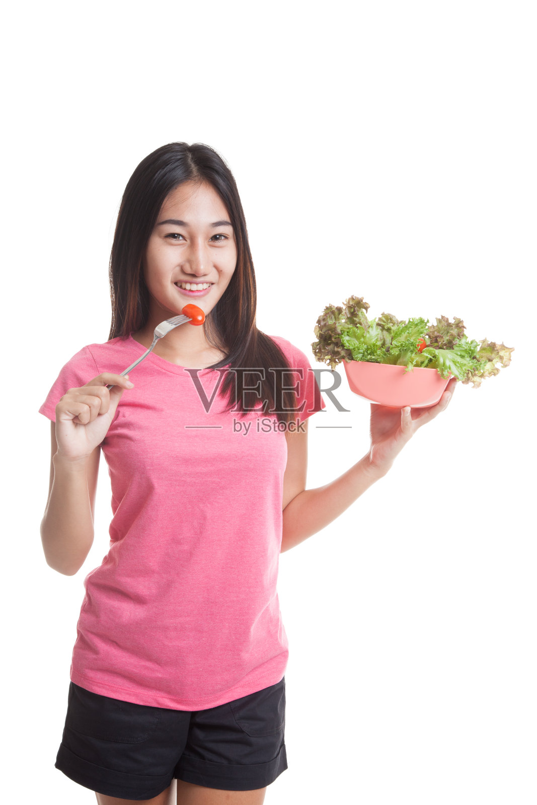 健康的亚洲女人配沙拉照片摄影图片