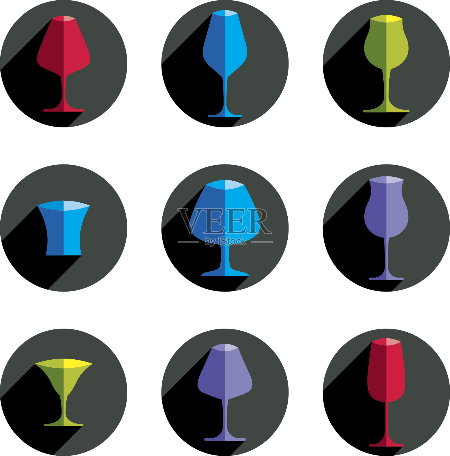 装饰酒杯收藏。一套庆祝酒杯插画图片素材