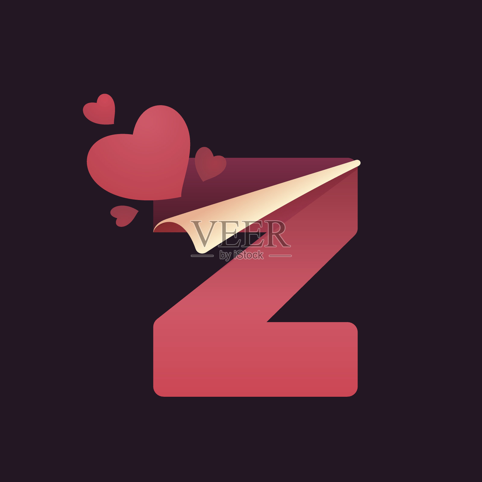 字母Z用纸折角和心形。设计元素图片