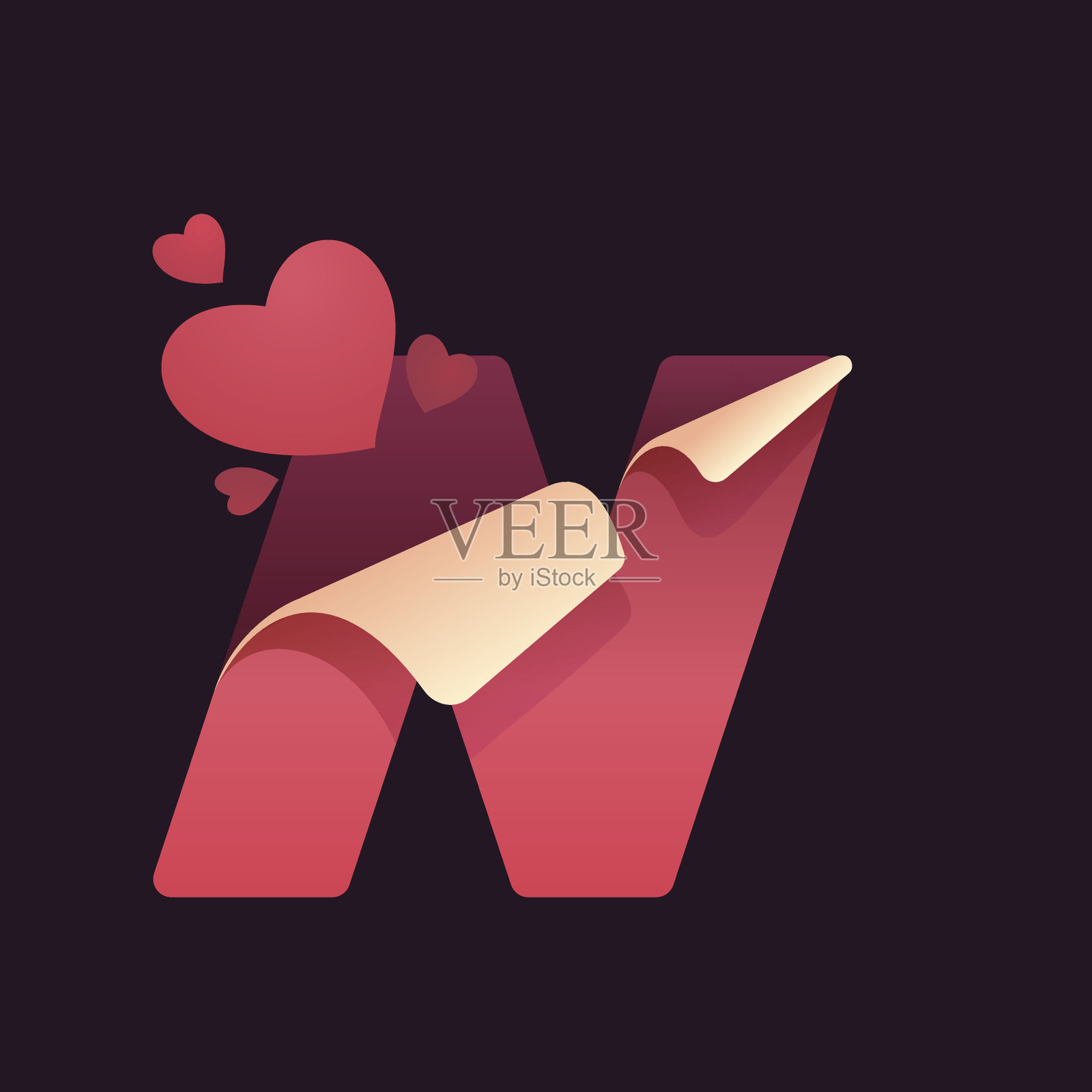 N个字母用纸折角和心形。设计元素图片