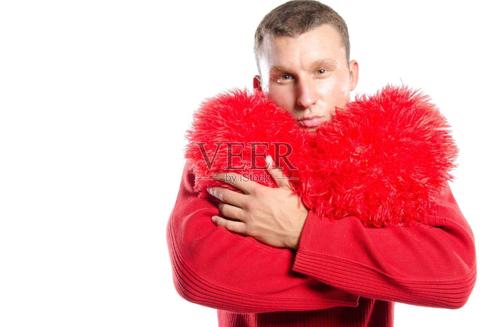 情人节。有吸引力的男人和心。照片摄影图片