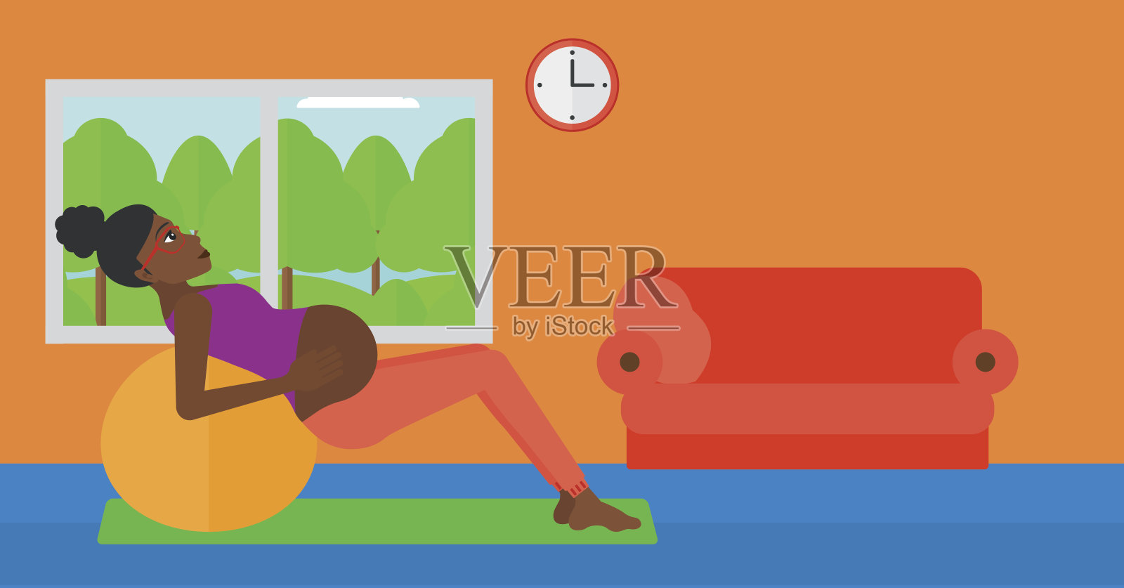 孕妇在体操上插画图片素材