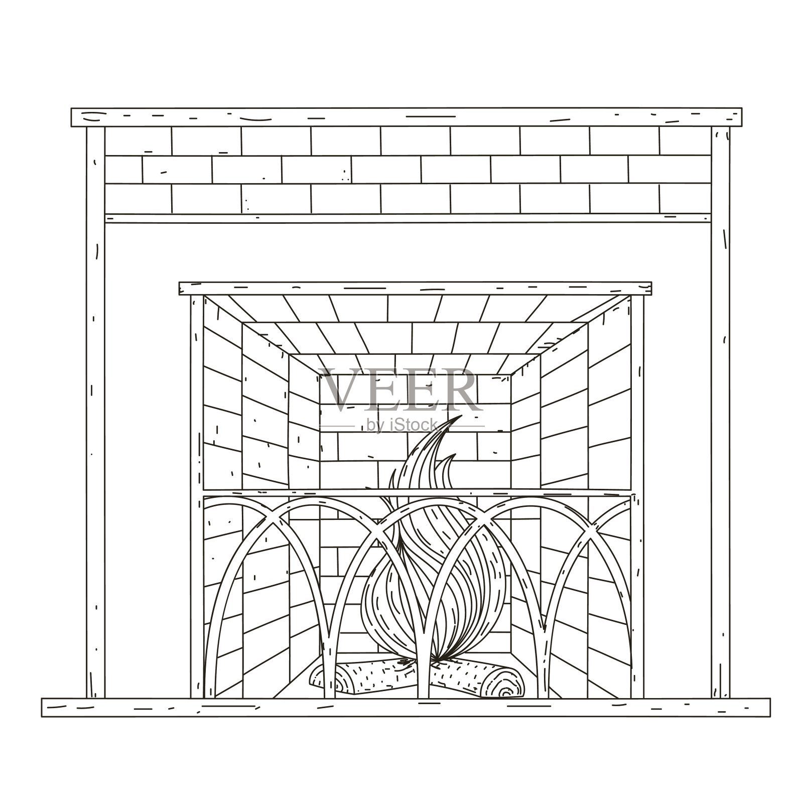 壁炉。矢量插图。涂鸦。手绘。插画图片素材