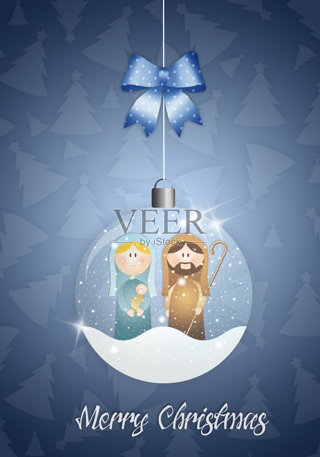 有耶稣诞生场景的圣诞舞会插画图片素材