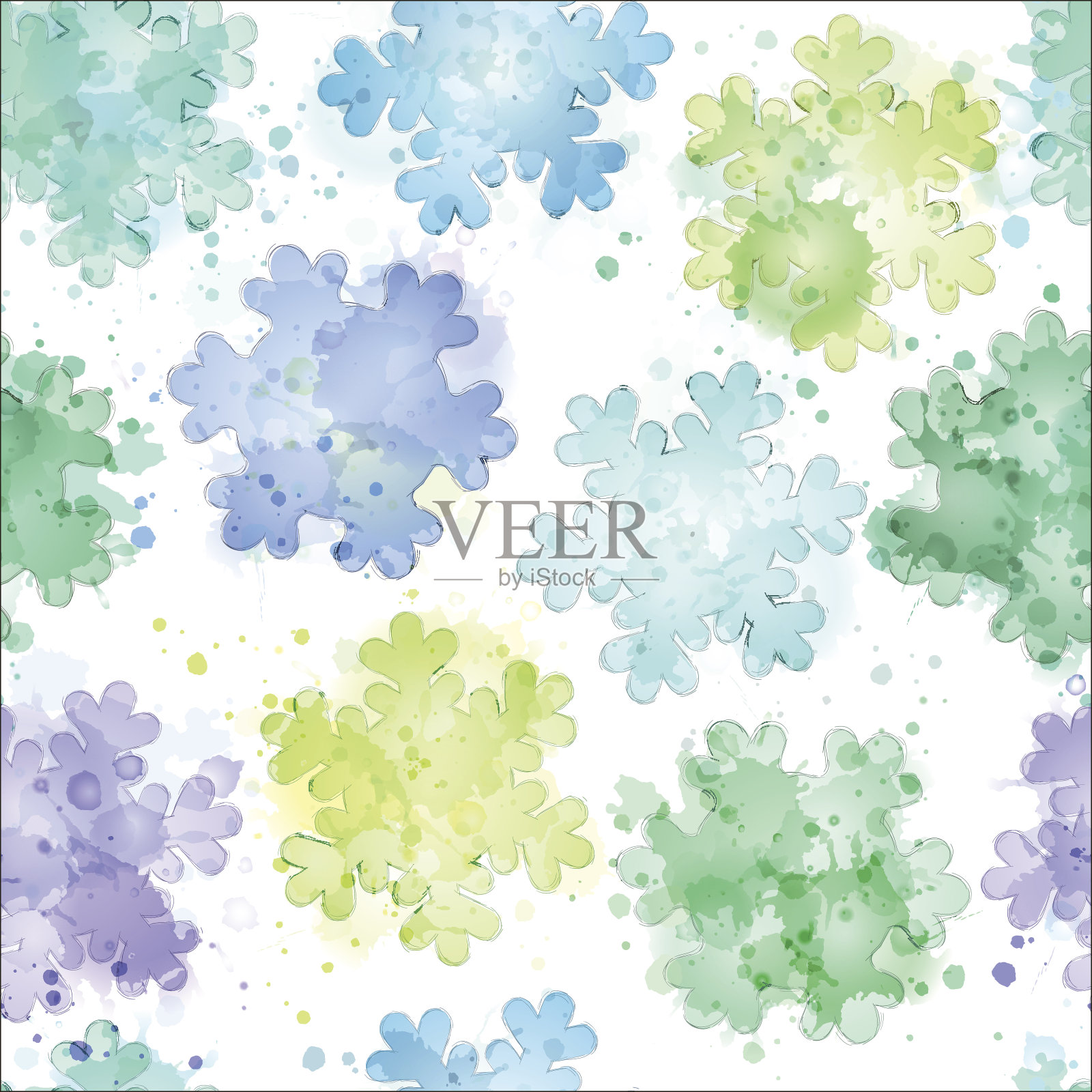 无缝背景与手绘雪花剪影插画图片素材