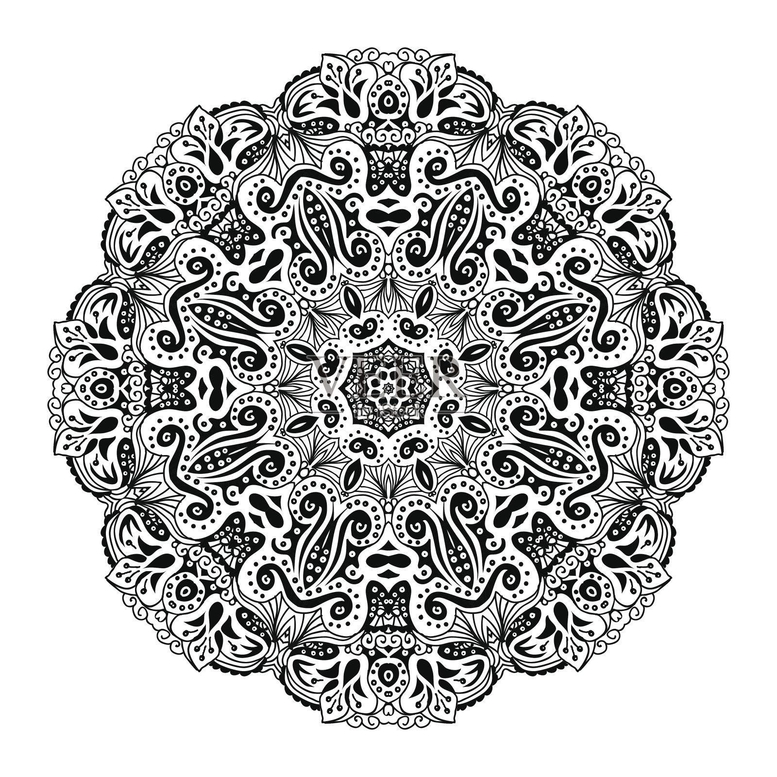 曼荼罗。民族装饰圆元素。手绘花边图案。伊斯兰教插画图片素材