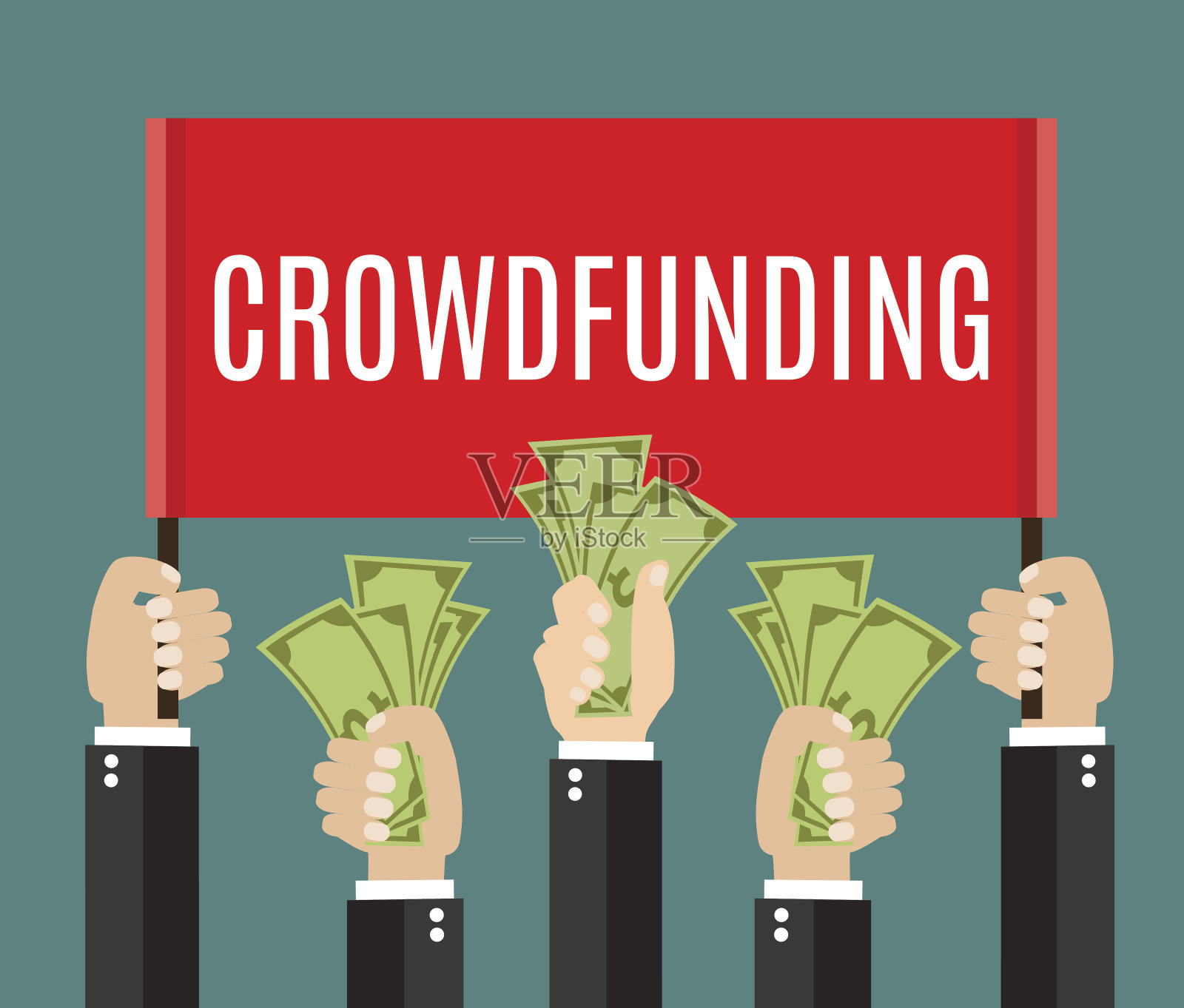 很多人拿着标语牌和钱。插画图片素材