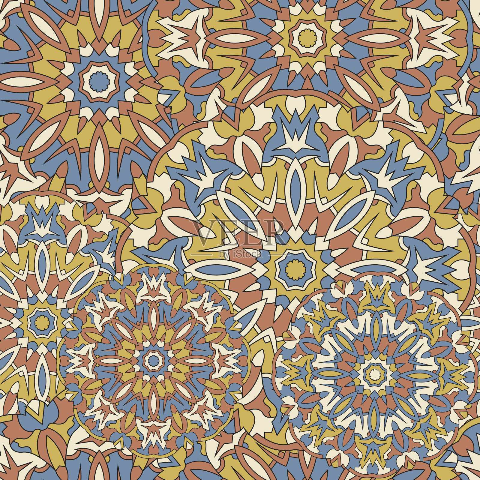 无缝背景与圆形对称曼荼罗。插画图片素材