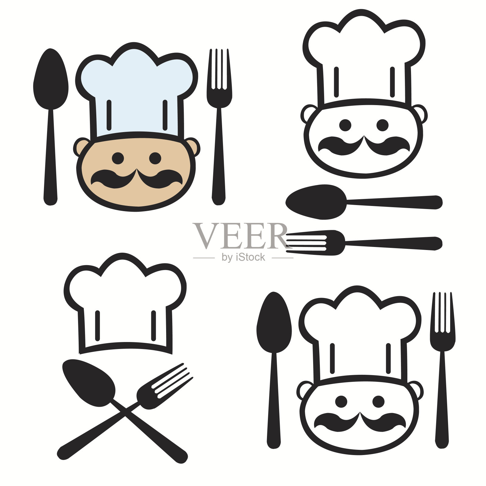 一套厨师用叉子和勺子插画图片素材